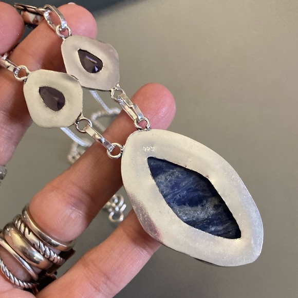 925 sterling silver overlay purple amethyst & blue sodalite stone boho necklace - Picture 6 of 15